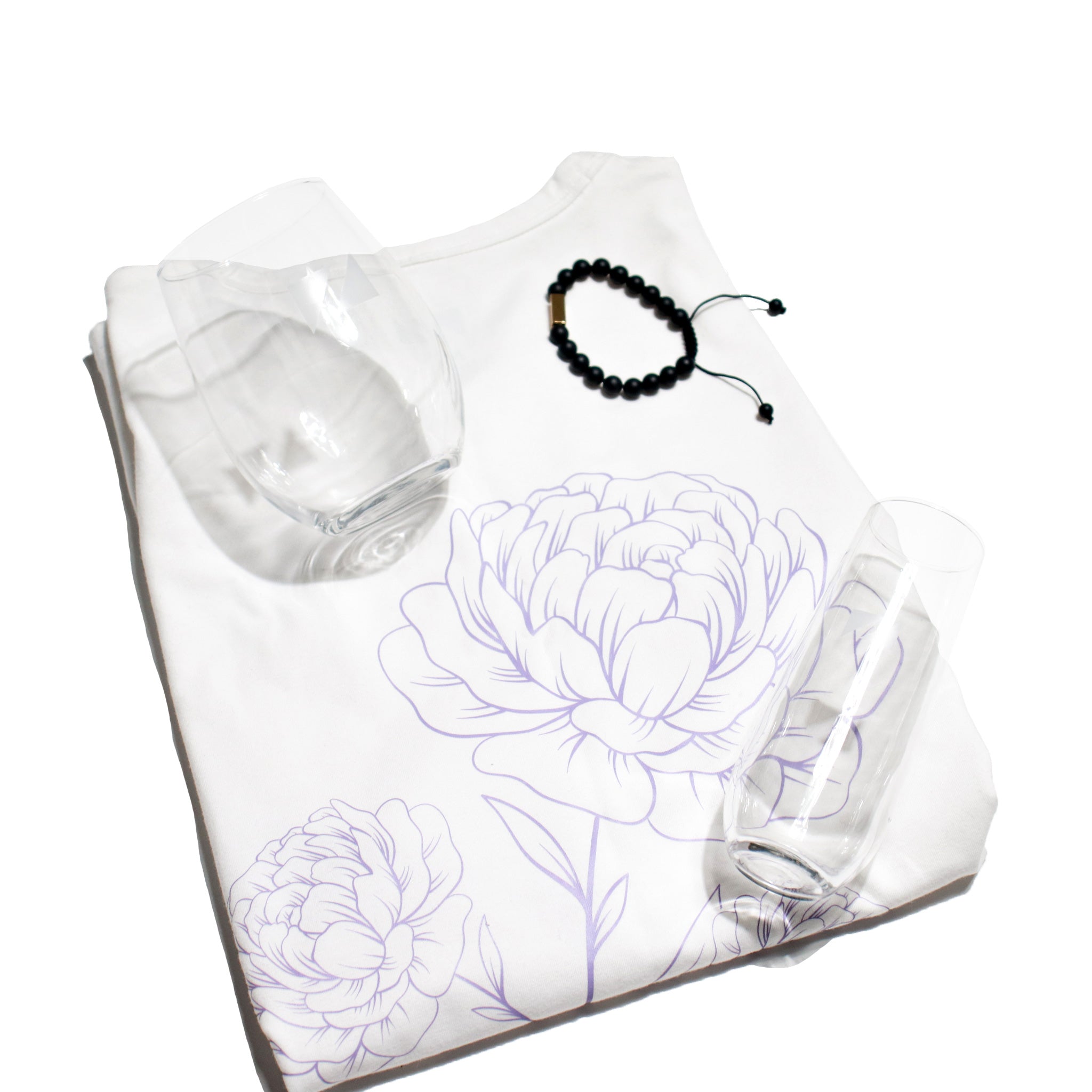 Bundle 3: Carnation Tee + Elements Bracelet + Unwine Stemless Glass and Flute Bundle