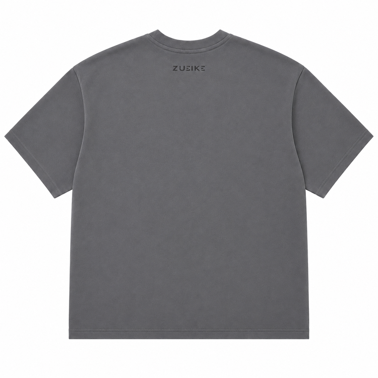 A dark gray short-sleeve t-shirt shown from the back, featuring the brand name 'ZUEIKE' printed in a small black font centered below the collar, set against a plain white background.