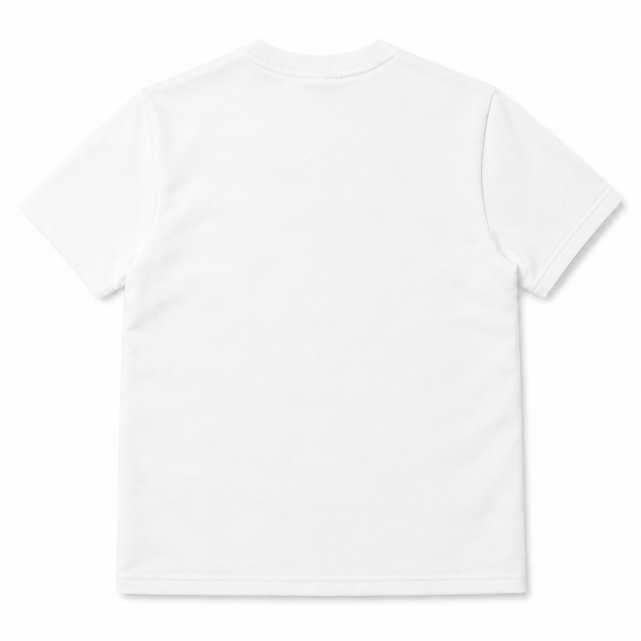 A plain white short-sleeve crewneck t-shirt shown from the back, photographed flat against a clean white background.